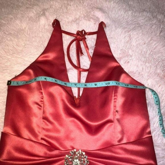 Jessica McClintock for Gunne Sax Coral Pink Halter Gown Dress Size 3/4 - Picture 11 of 14